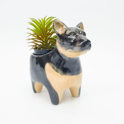 Georgie Dog Planter: Black & Brown