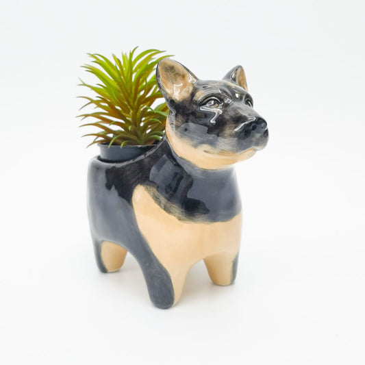 Georgie Dog Planter: Black & Brown
