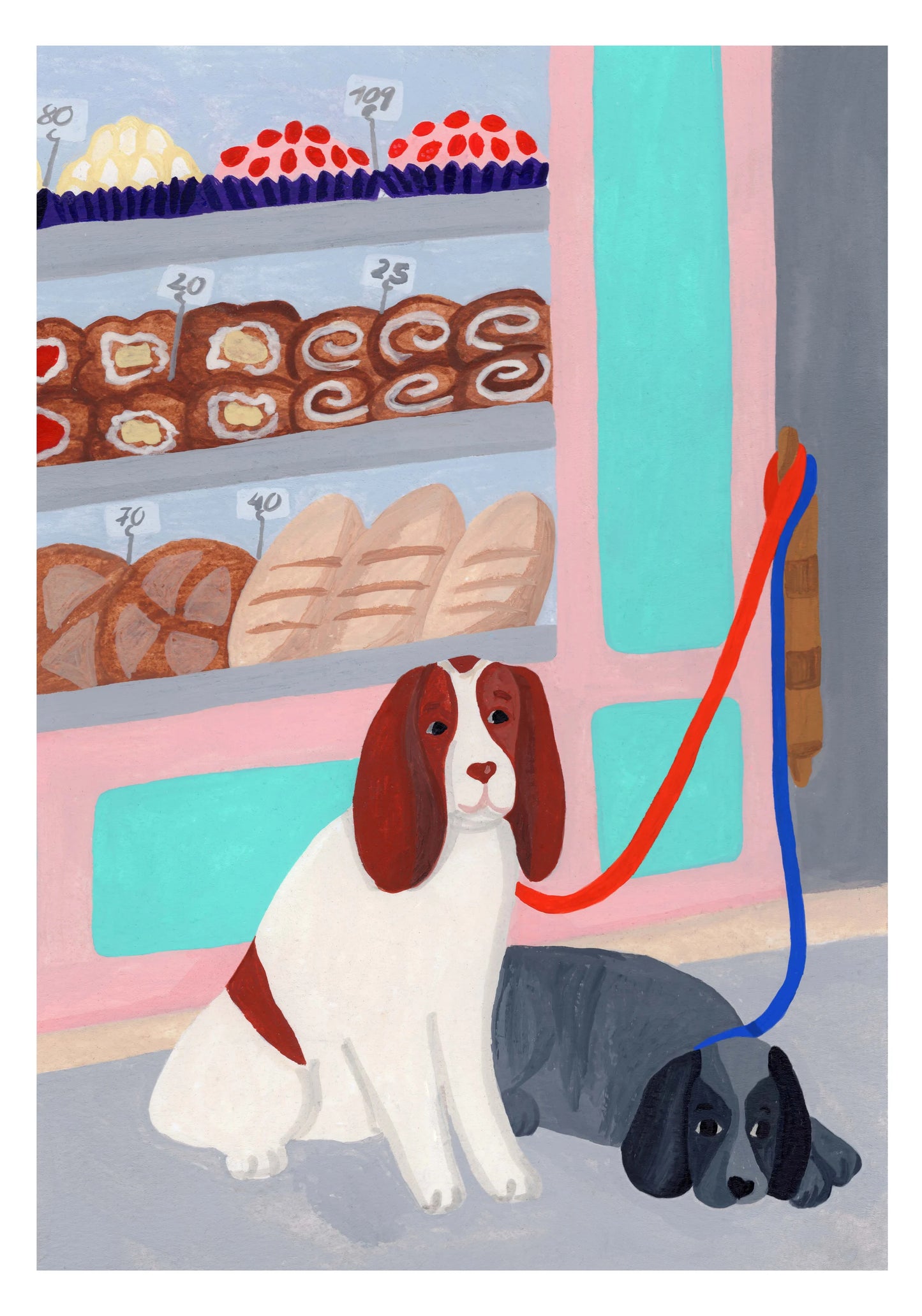 Waiting Dogs: Art Print by iga illustrations