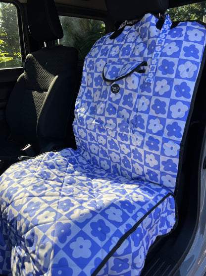 Blue Checkered Daisies: Deluxe Single Car Seat Cover