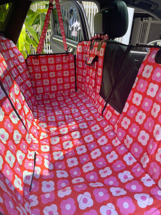 Pink Checkered Daisies: Deluxe Hammock Car Seat Cover