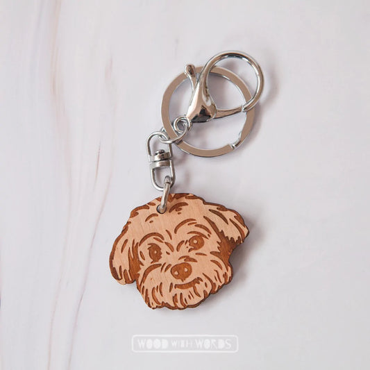 Wooden Keyring: Maltese x Shih Tzu