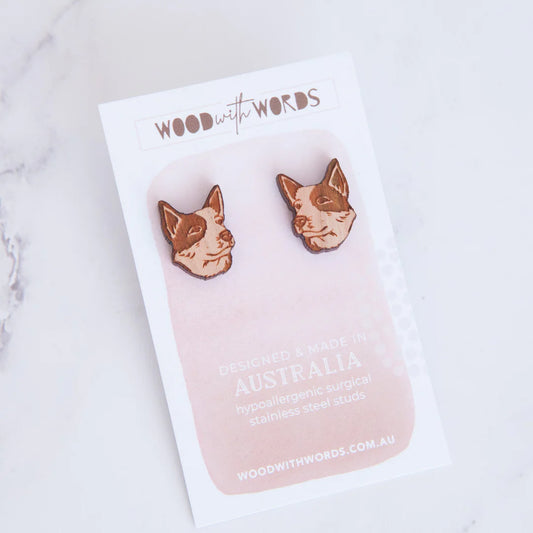 Wooden Earrings: Blue Heeler