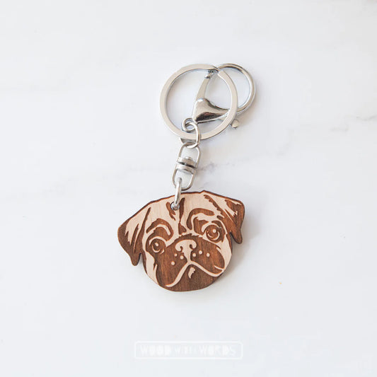 Wooden Keyring: Pug